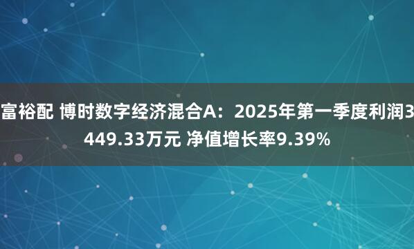 富裕配 博时数字经济混合A：2025年第一季度利润3449.33万元 净值增长率9.39%